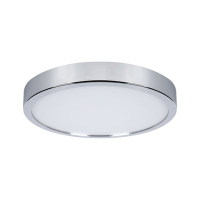 Rund loftlampe i krom med hvid diffusor, moderne LED lampe til opholdsrum