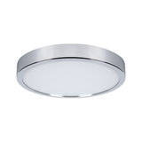 Round chrome ceiling light with white diffuser, modern LED lamp for living spaces