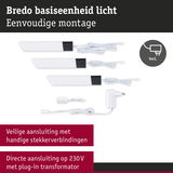 Bredo basiseenheid licht met drie witte LED-strips en witte adapter voor eenvoudige montage