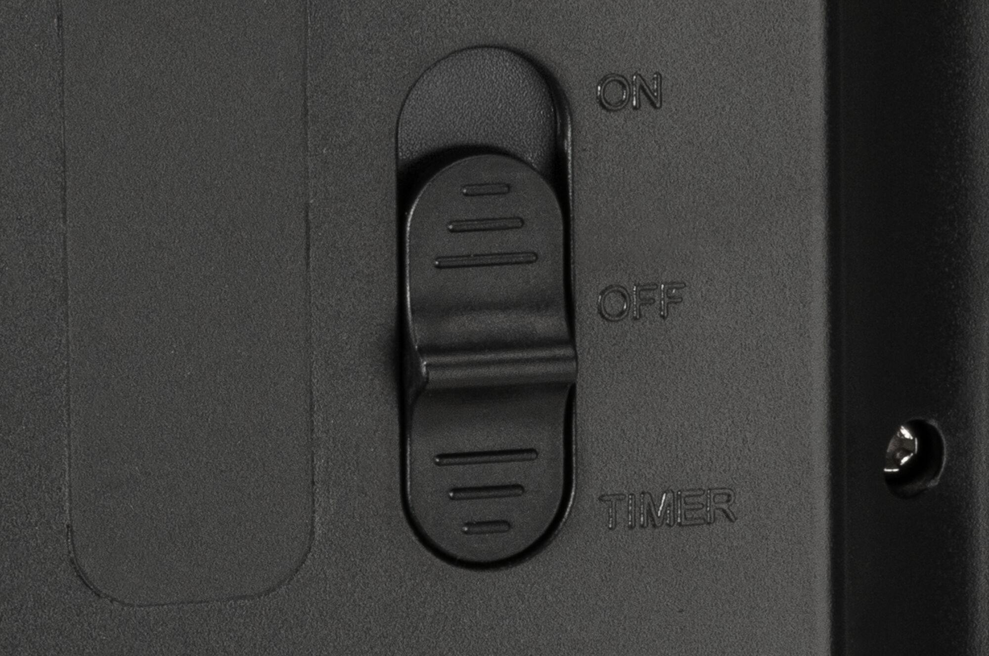 Schwarzer Kunststoff-Schalter mit ON/OFF- und Timer-Funktion für elektronische Geräte