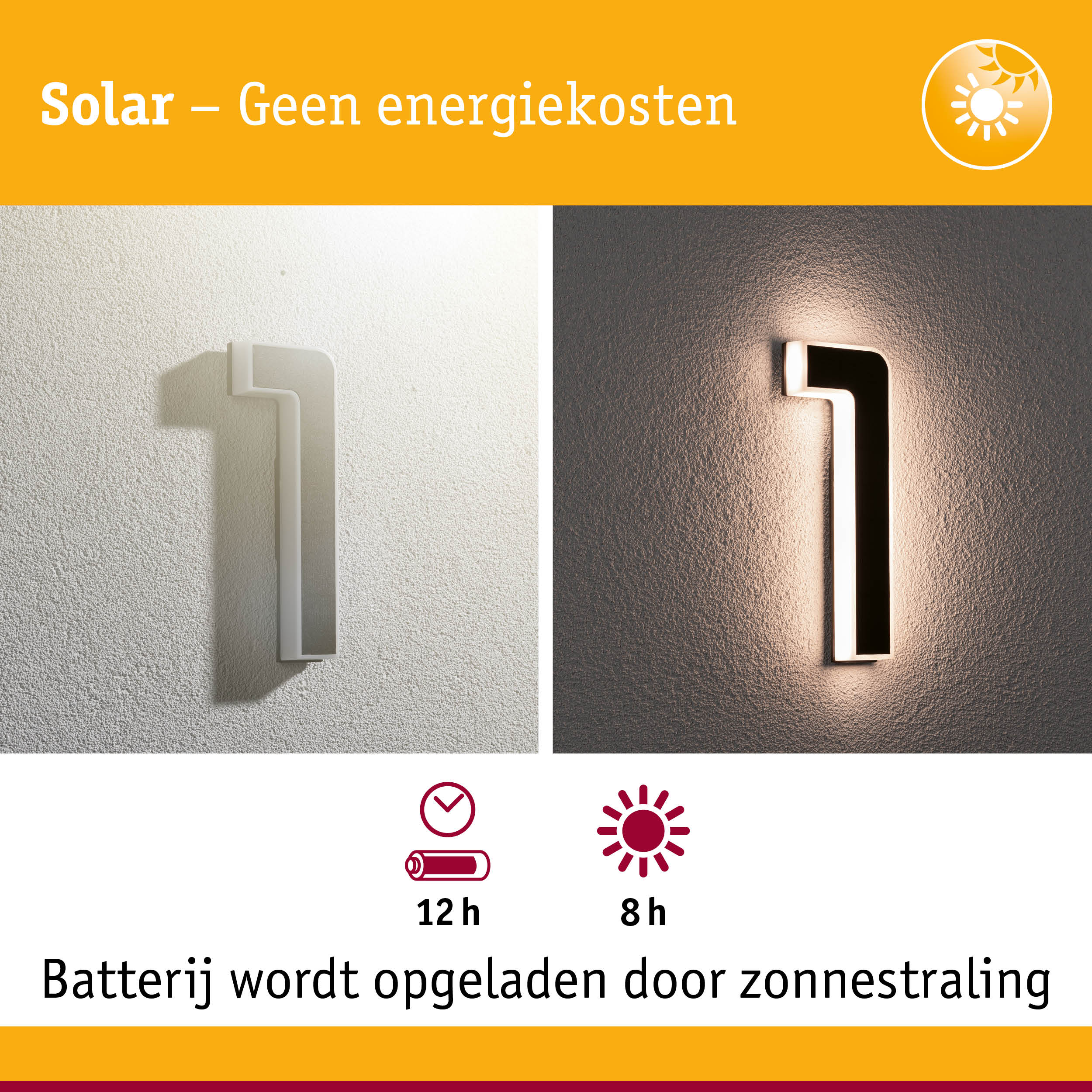 Witte LED-wandlamp op zonne-energie met energiebesparende verlichting en lange batterijduur