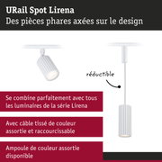 Spot URail Lirena blanc en métal avec design cannelé et tête réglable pour éclairage moderne