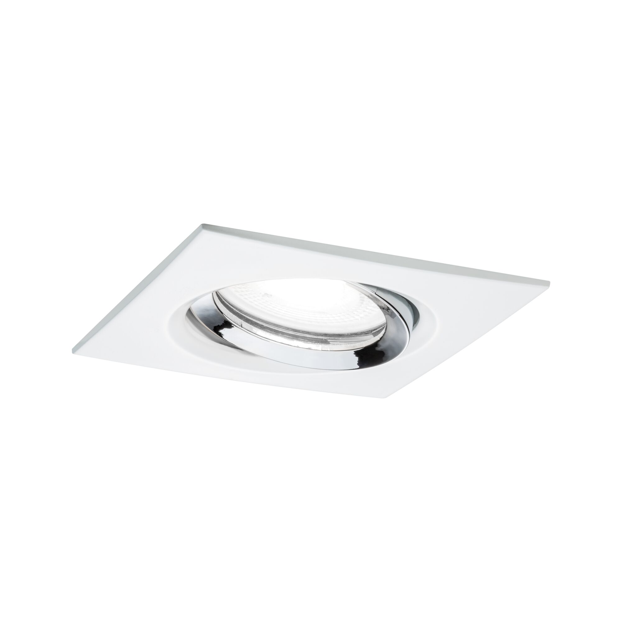 LED Recessed luminaire Nova Plus Single Luminaire Swivelling IP65 angular 93x93mm 30° GU10 6W 470lm 230V dimmable 4000K Matt white/Chrome Square recessed spotlight in white plastic with adjustable chrome ring for LED lighting