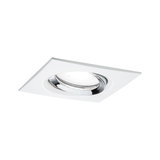 Square recessed spotlight in white plastic with adjustable chrome ring for LED lighting