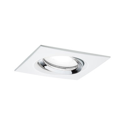 Square recessed spotlight in white plastic with adjustable chrome ring for LED lighting