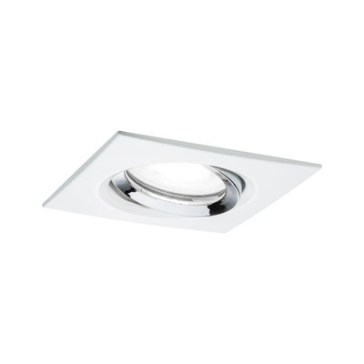 Quadratischer Einbaustrahler aus weißem Kunststoff mit verstellbarem Chromring für LED-Beleuchtung