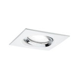 Square recessed spotlight in white plastic with adjustable chrome ring for LED lighting
