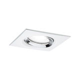 Square recessed spotlight in white plastic with adjustable chrome ring for LED lighting