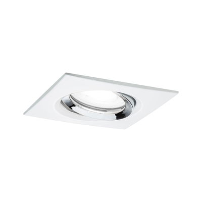Square recessed spotlight in white plastic with adjustable chrome ring for LED lighting