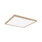 Square ceiling light with natural oak wood frame and white diffuser for modern interior lighting
