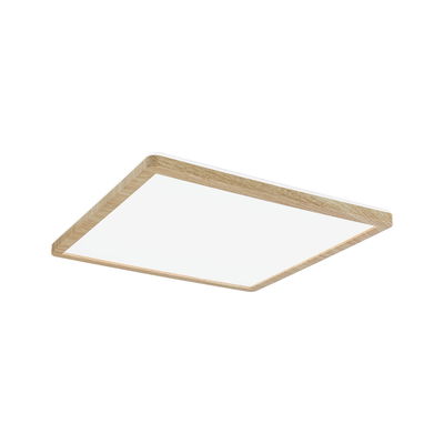 Vierkante plafondlamp met natuurlijk eikenhouten frame en witte diffuser voor moderne verlichting