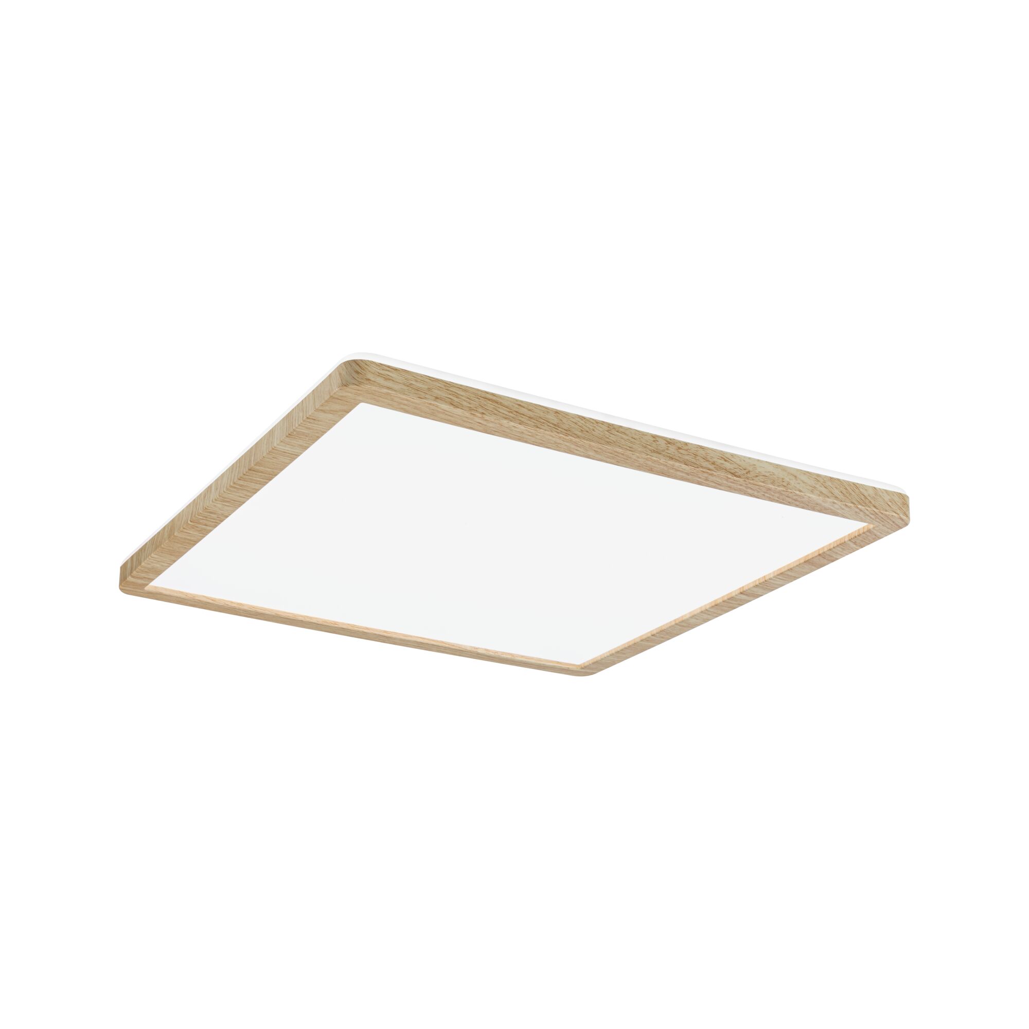 LED Panel Atria Shine Backlight IP44 angular 293x293mm 16W 1600lm 4000K Wood look Square ceiling light with natural oak wood frame and white diffuser for modern interior lighting