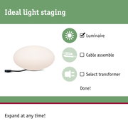 Round white LED luminaire with cable for flexible indoor lighting and light staging