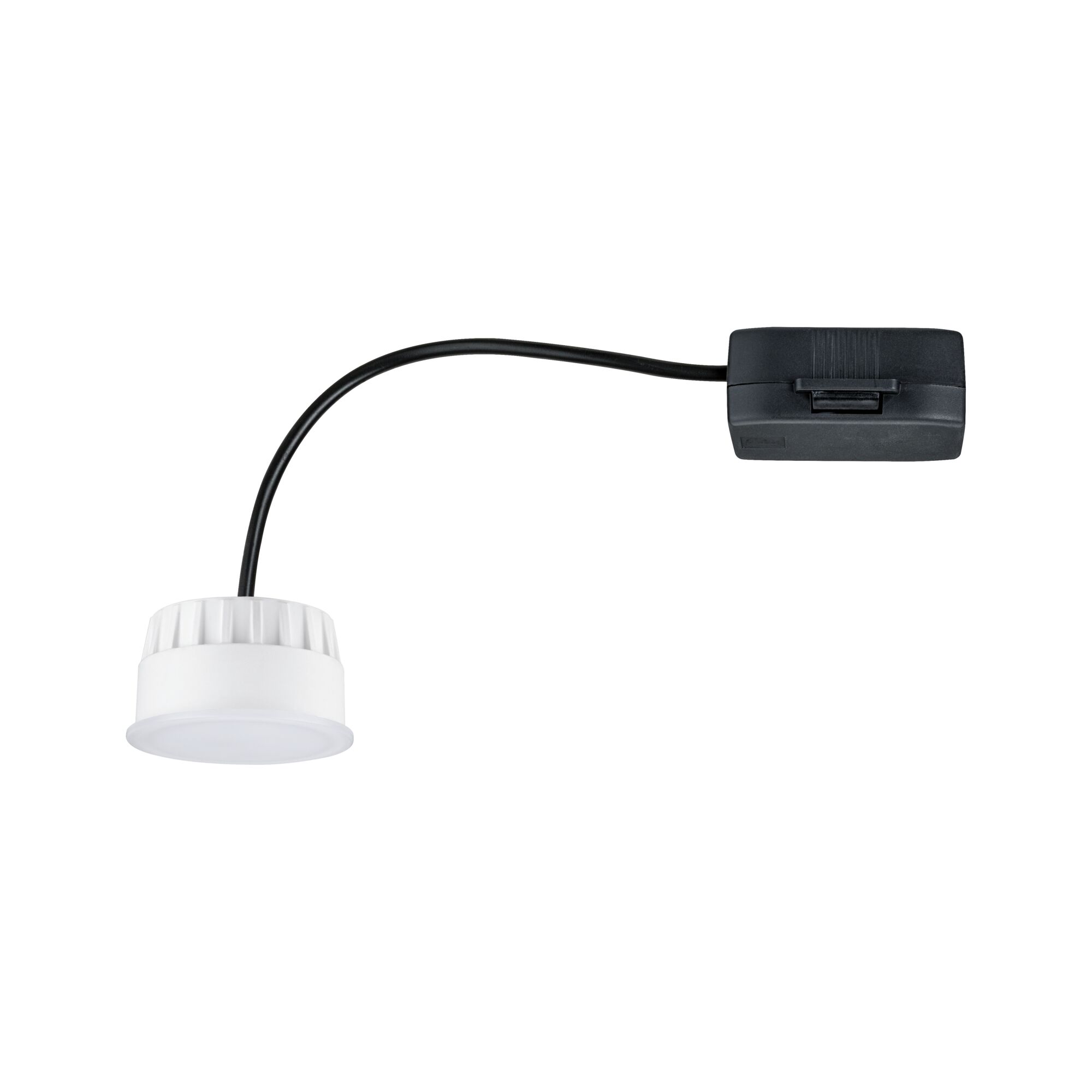Small white LED module with black cable and switch for versatile lighting solutions
