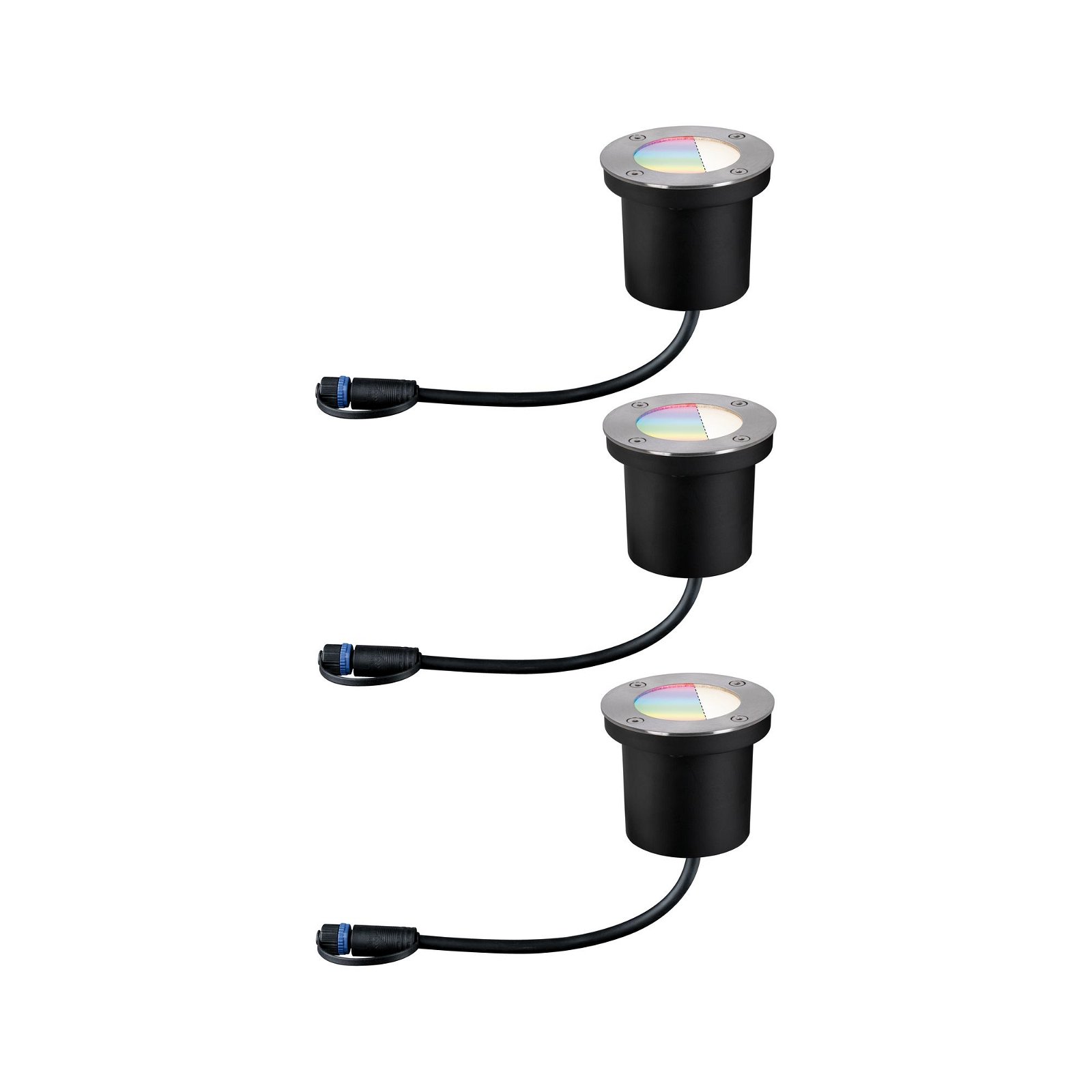 Plug & Shine LED Bodeneinbauleuchte Smart Home Zigbee 3.0 RGBW Basisset IP65 RGBW+ 3x3,6W Silber