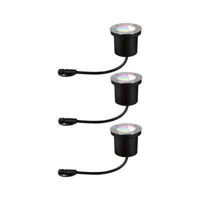 Schwarze LED-Einbauleuchte aus Metall mit RGB-Farbfilter und Kabelanschluss für Außenbeleuchtung