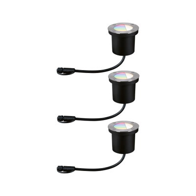 Sort metal LED indbygningslampe med RGB-filter og kabel til udendørsbelysning