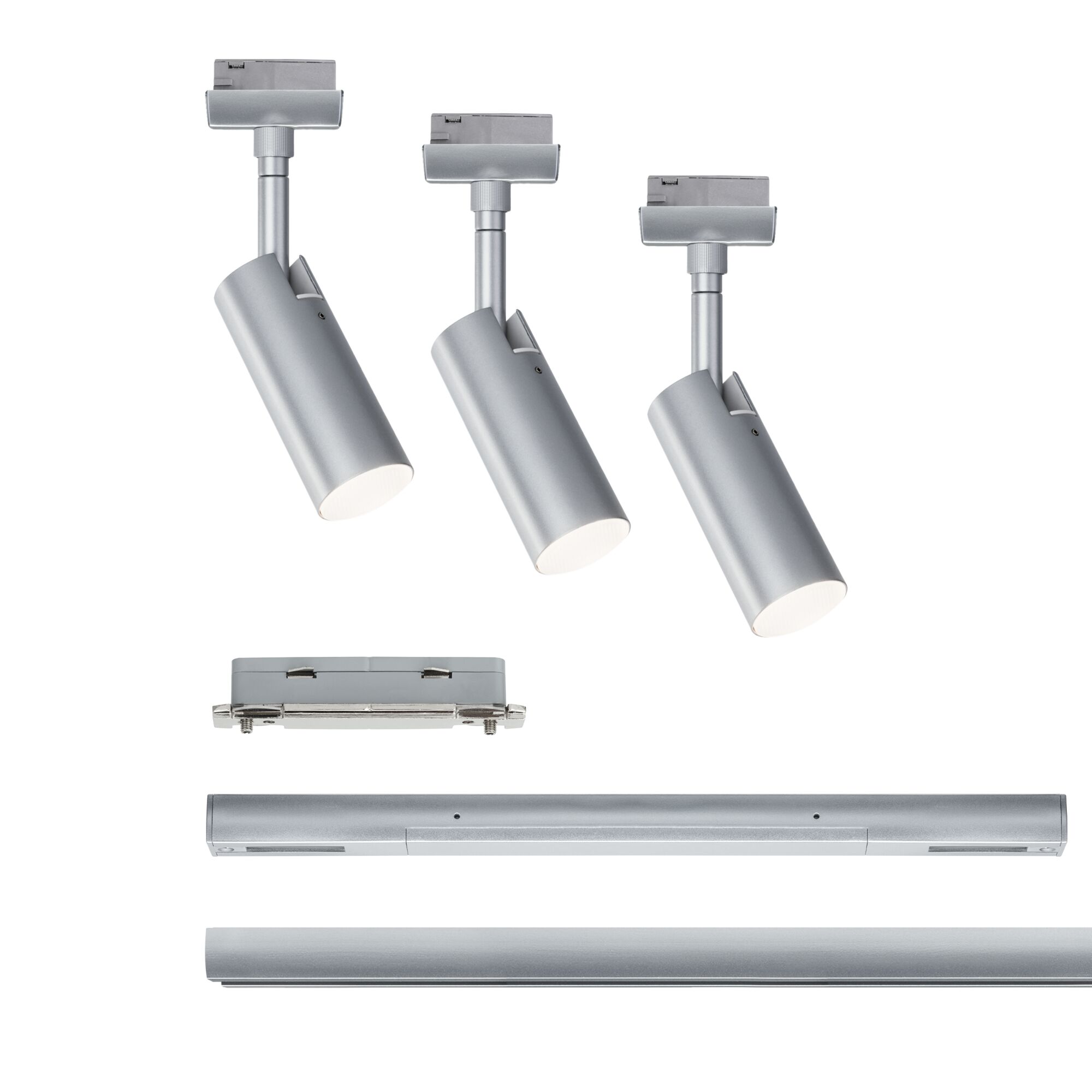 Trois spots LED en métal argenté avec tête réglable pour un éclairage intérieur moderne