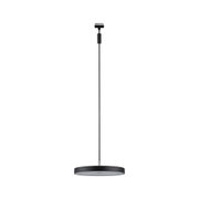 Black round LED pendant light with white diffuser and adjustable cable for modern indoor lighting