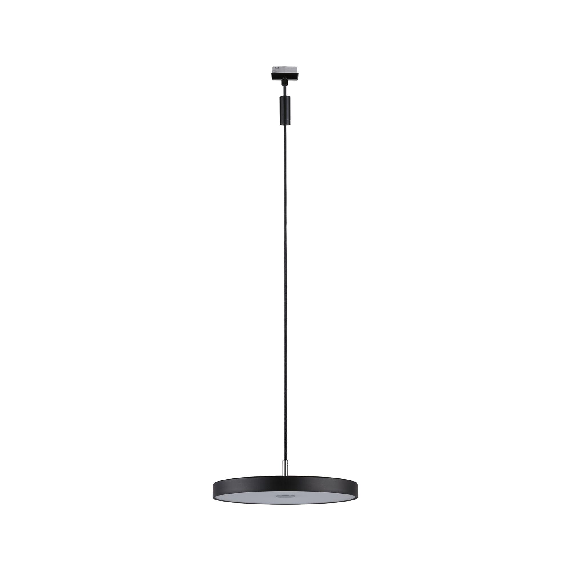 Black round LED pendant light with white diffuser and adjustable cable for modern indoor lighting