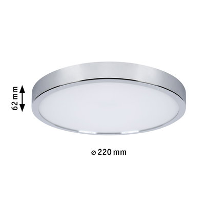 Round LED ceiling light with chrome frame and white diffuser, 220 mm diameter, 62 mm height