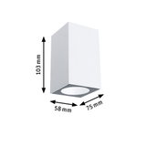 White rectangular metal ceiling spotlight measuring 103x75x58 mm for LED lighting