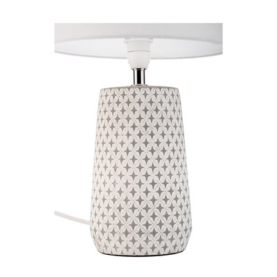 Lampe de table avec abat-jour en tissu blanc et pied en céramique grise à motif étoilé pour éclairage intérieur