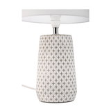 Ceramic table lamp with white fabric shade and grey pattern for stylish home lighting