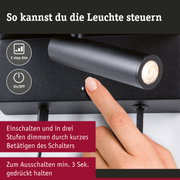 Schwarze LED-Leuchte mit 3-Stufen-Dimmer und On-Off-Schalter, Finger bedient Steuerung