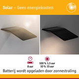 Zwarte solar wandlamp met geïntegreerd zonnepaneel en accu, energiezuinige buitenverlichting