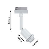 White plastic LED spotlight 140 mm high and 40 mm diameter for track lighting systems