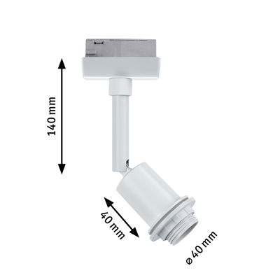 White plastic LED spotlight 140 mm high and 40 mm diameter for track lighting systems