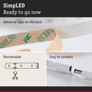 White LED strip with adhesive tape on back and easy-to-connect cable for lighting solutions