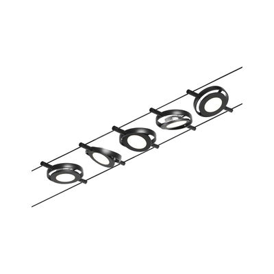 Système de câble LED noir avec cinq spots ronds dimmables pour un éclairage moderne