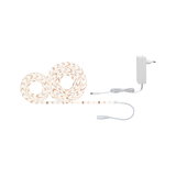 Bandes LED blanches avec adaptateur secteur, flexibles et dimmables pour éclairage moderne.