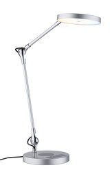 Modern silver LED desk lamp with adjustable arm and touch control for office lighting