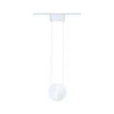 Moderne weiße LED-Pendelleuchte mit rundem Diffusor aus Metall und Kunststoff für Wohnräume