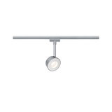 Moderner LED-Strahler aus silbernem Aluminium an Schienensystem für flexible Raumbeleuchtung