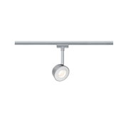 Moderner LED-Strahler aus silbernem Aluminium an Schienensystem für flexible Raumbeleuchtung