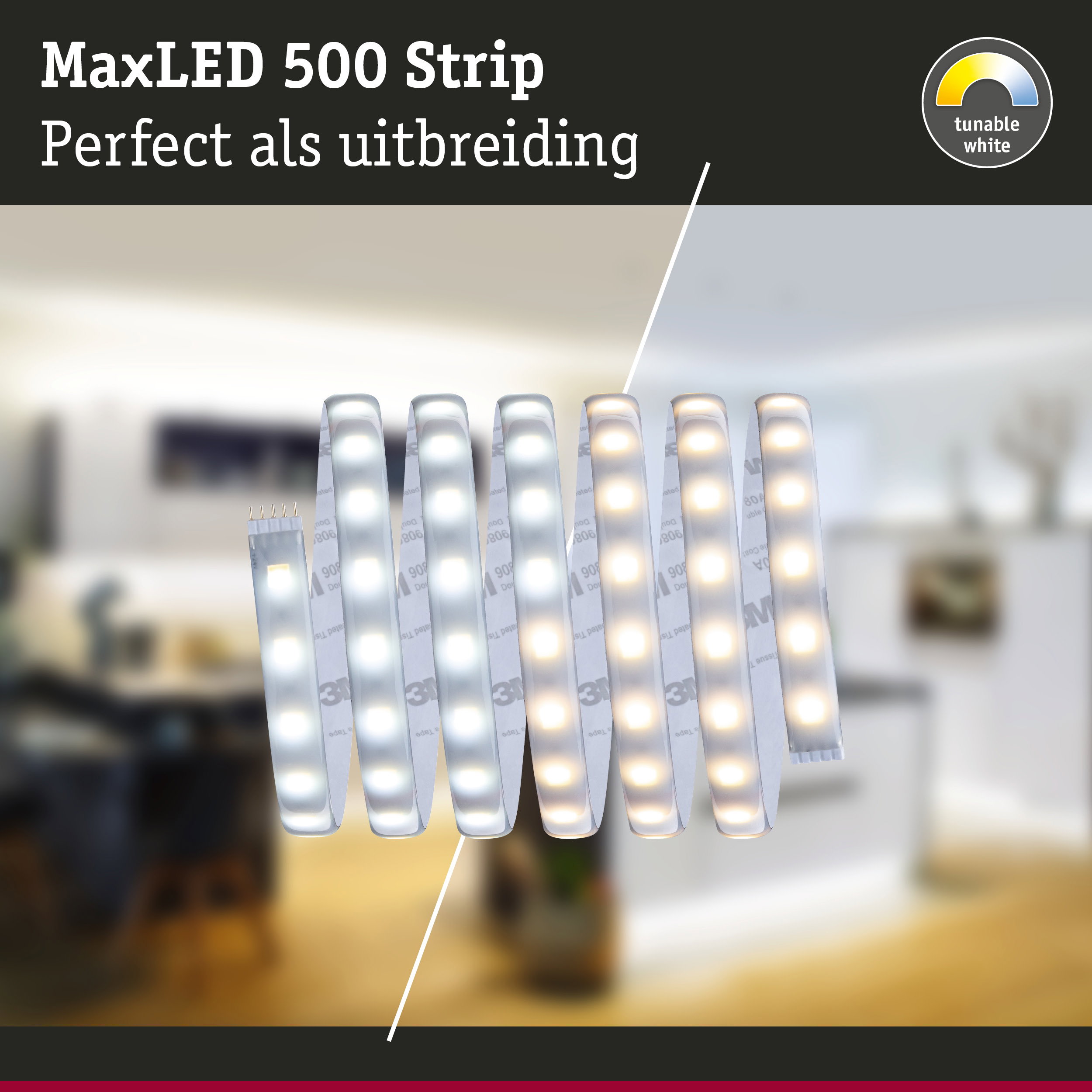 MaxLED 500 LED-strip met instelbaar wit licht, perfect als uitbreiding voor woonverlichting