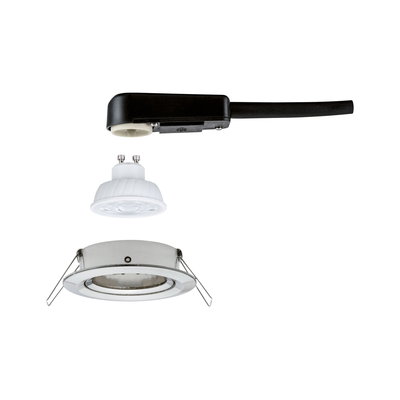 Weißer LED-Einbaustrahler mit GU10 Fassung und schwarzem Anschlusskabel für moderne Beleuchtung