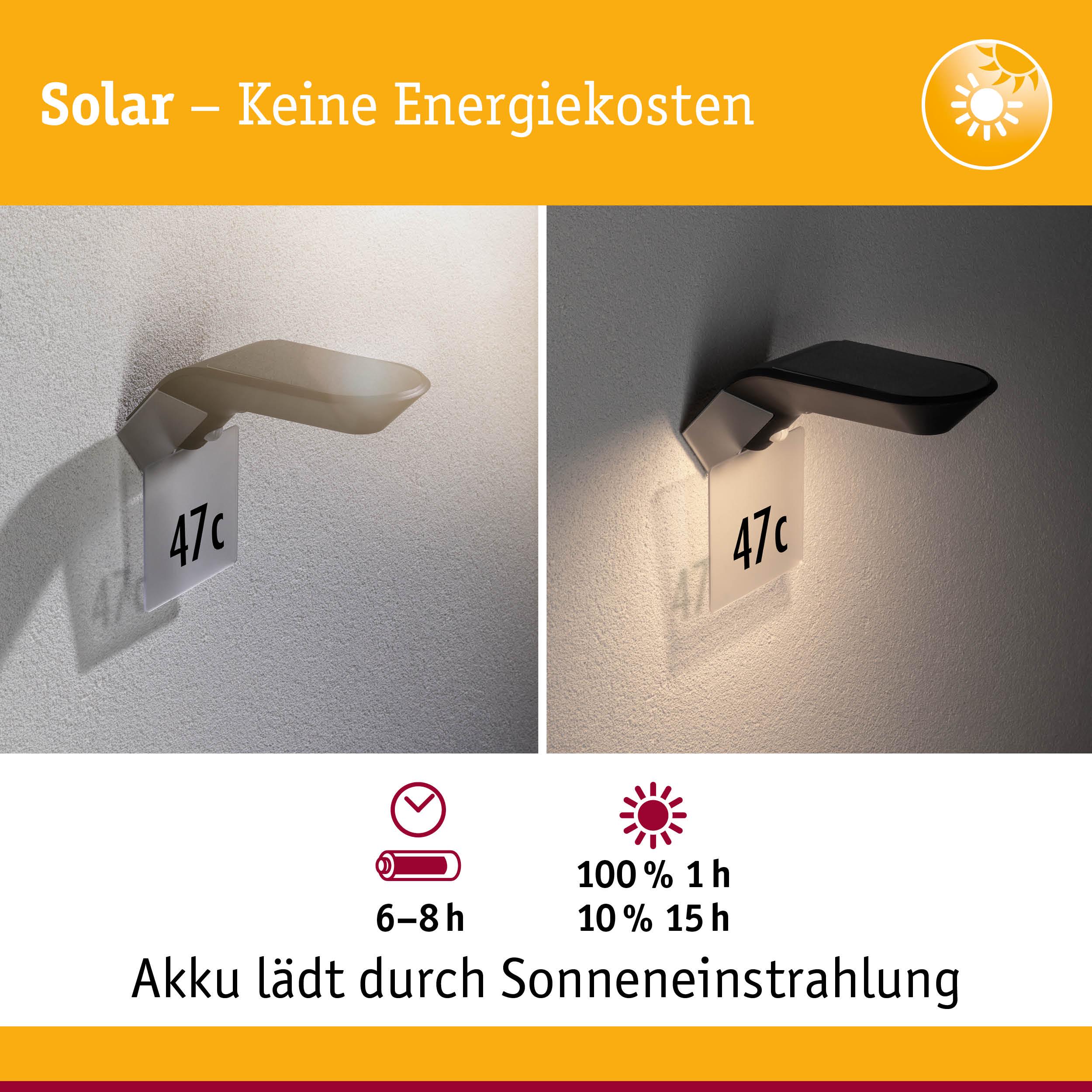 Solarbetriebene Wandlampe in Schwarz mit Hausnummer 47c, Akku lädt durch Sonnenlicht, energiesparend