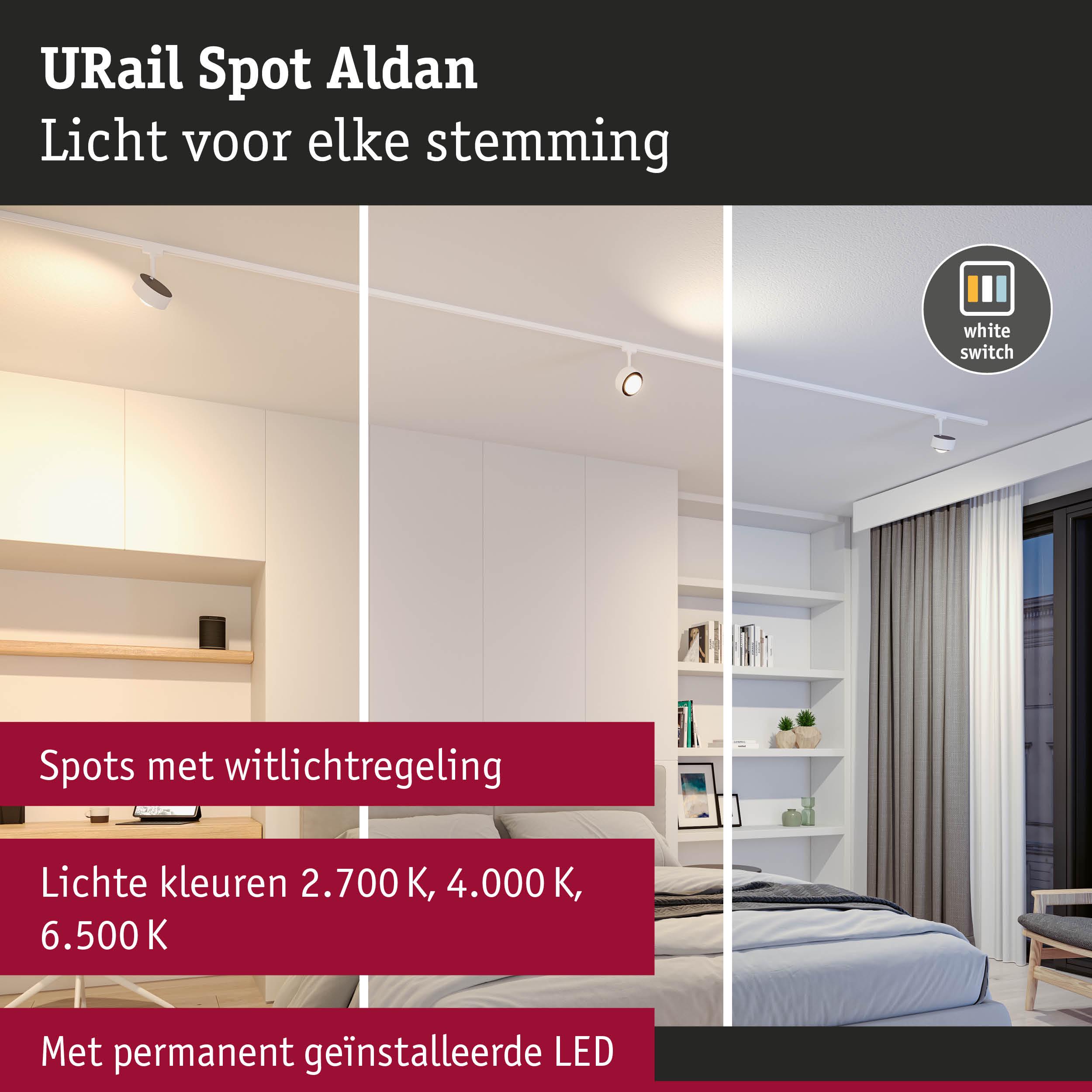 URail Spot Aldan witte LED-plafondspot met instelbare lichtkleuren voor woonverlichting