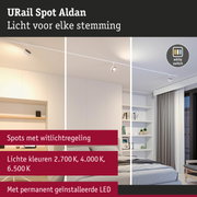 Witte URail Spot Aldan LED-spot met lichtkleurregeling voor plafondmontage in woonruimtes