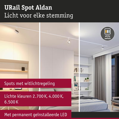 URail Spot Aldan witte LED-plafondspot met instelbare lichtkleuren voor woonverlichting