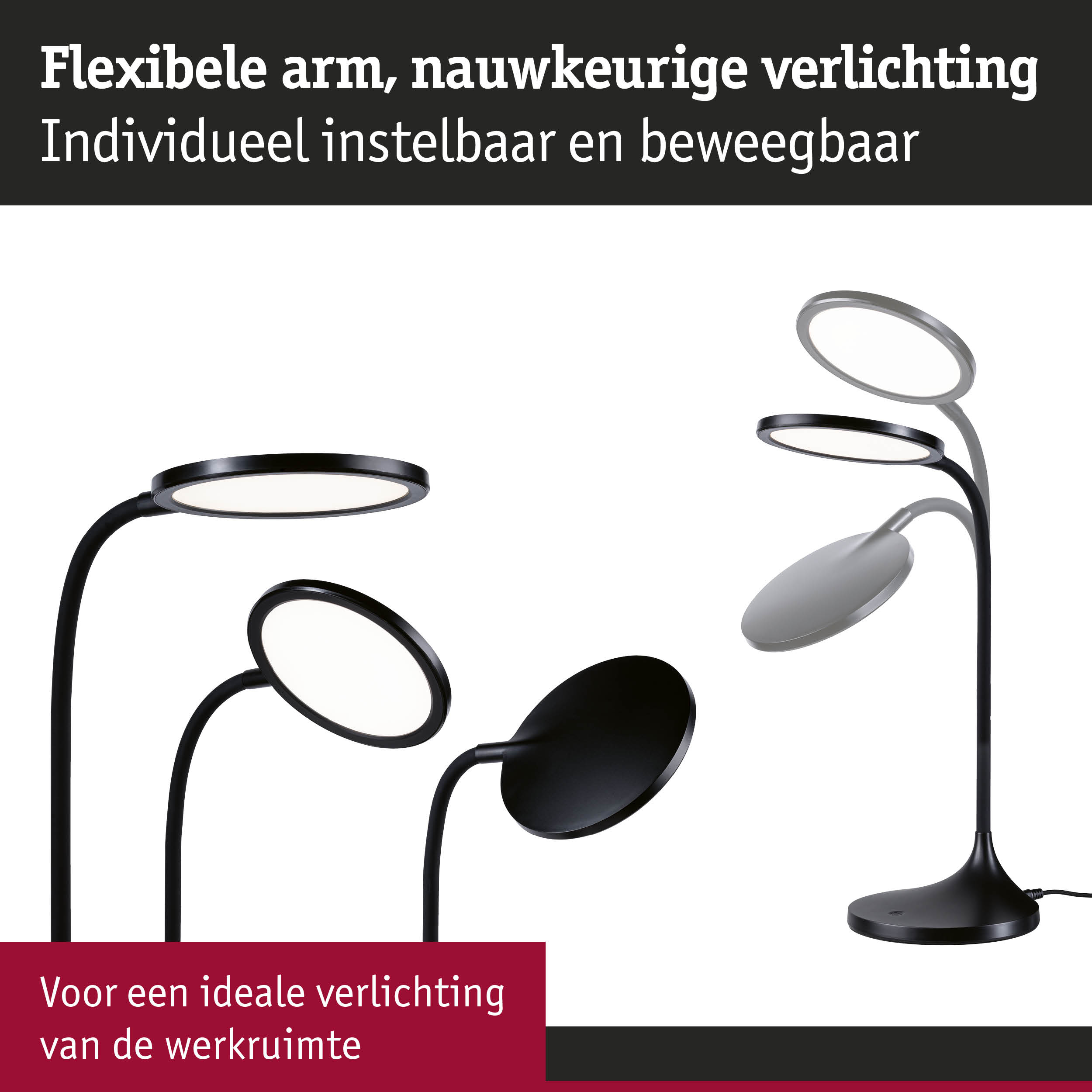 Zwarte LED-bureaulamp met flexibele arm voor nauwkeurige verlichting van de werkruimte
