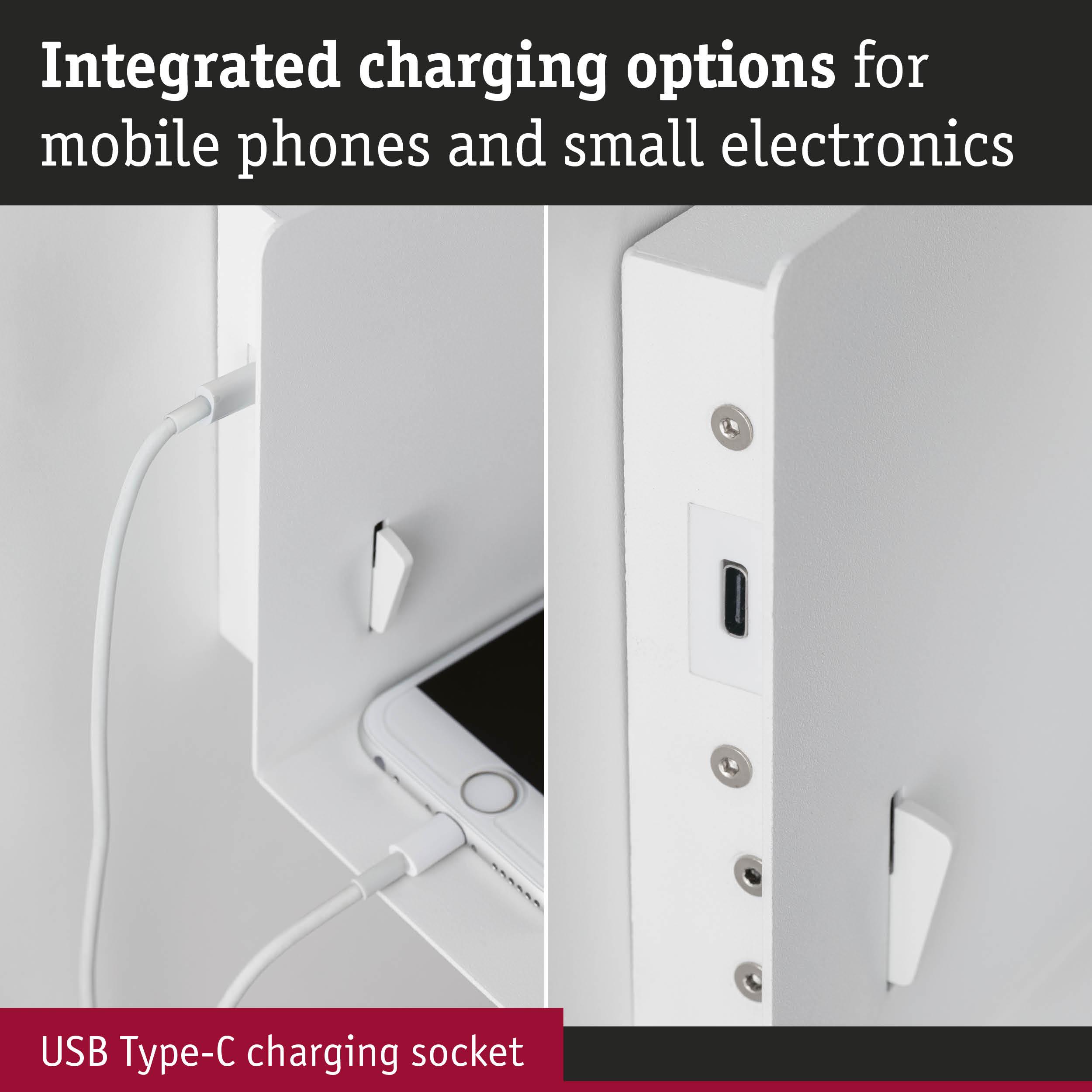 White metal housing with integrated USB Type-C charging socket for mobile phones and small electronics