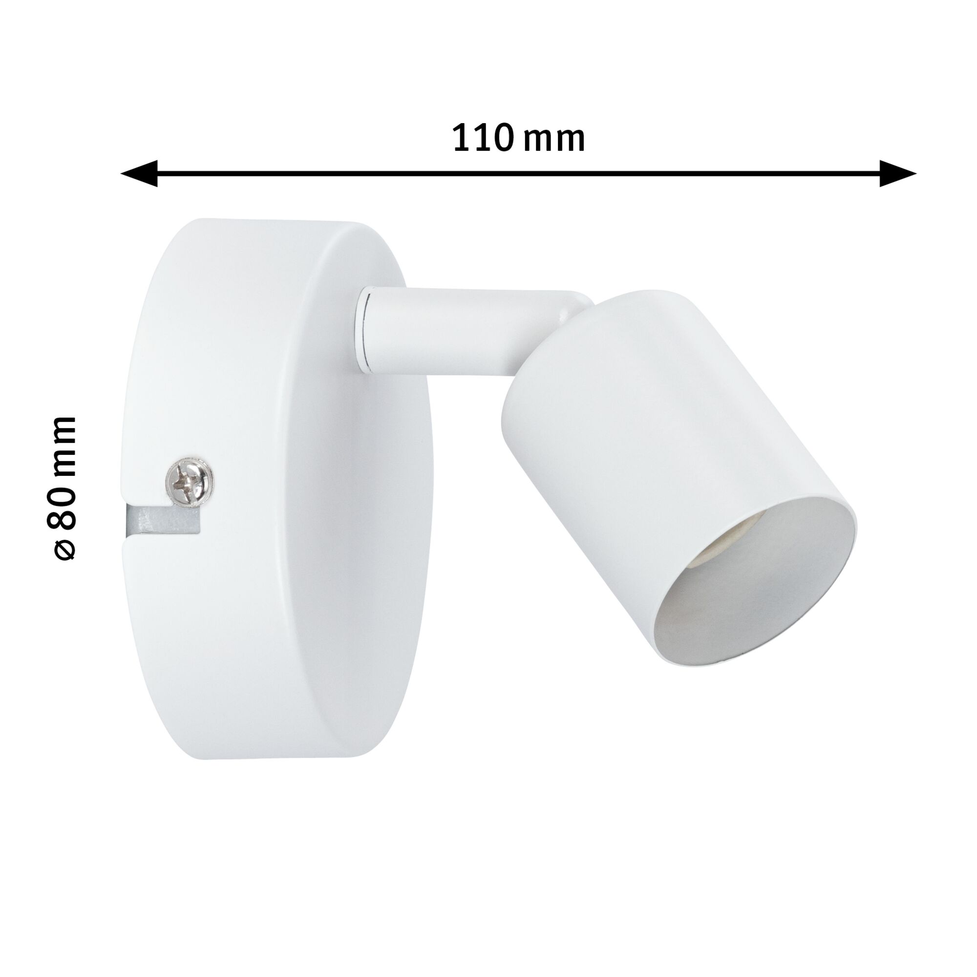 Hvid metal LED-væglampe med 110 mm længde og 80 mm diameter til fokuseret belysning