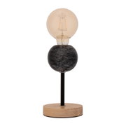 Modern table lamp with black marble body and wooden base, decorative LED bulb included