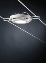 Weißer LED-Seilstrahler aus Metall mit warmweißem Licht für moderne Beleuchtungssysteme